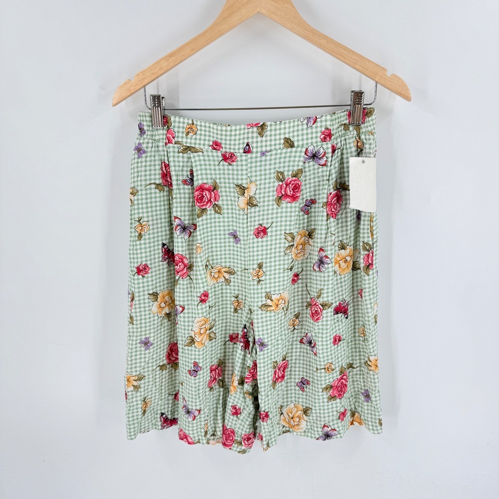 Vintage Gina Peters Floral Gingham Shorts Large Vintage High Waist Made in USA
